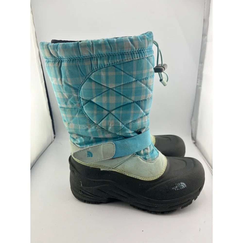 The North Face Girls Blue Plaid Quilted Winter Snow Boots Size 2 APJU RC0 TB1Y